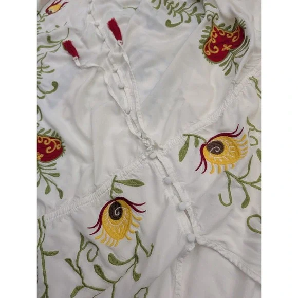 Jastie 2022 Floral Embroidered Maxi V-Neck L/S Tassel Boho Dress Women's Size S - Picture 10 of 10